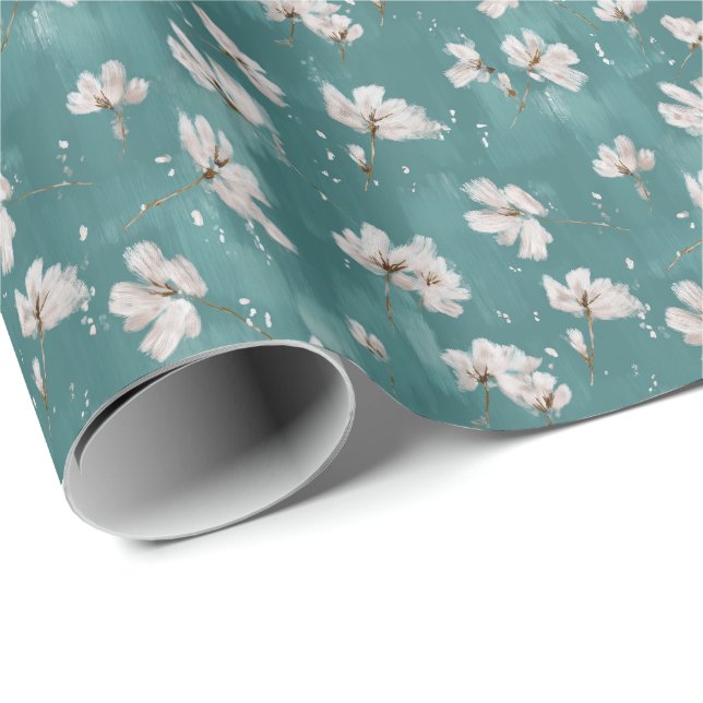 Blommig vårpresentpapper med snöbakgrund presentpapper (Rullad Hörn)