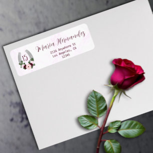 Blommig västerländsk hästsko Quinceanera-inbjudan Returadress Etikett