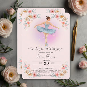 Blommig Vattenfärg Ballerina Baby Shower med Snurr Inbjudningar
