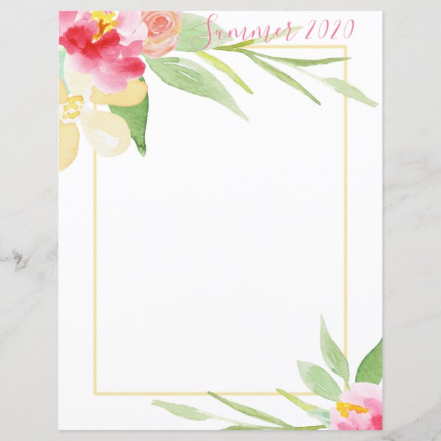 Blommig vattenfärg scrapbookpapper med ramar (Framsida)