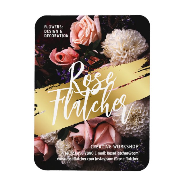 Blommig verkstad svart guld magnet (Vertikal)