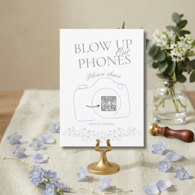 Blommig vigsel Uppblåsbar skylt för telefonerna på Inbjudningar (Floral Wedding Blow up our Phones Table Sign)