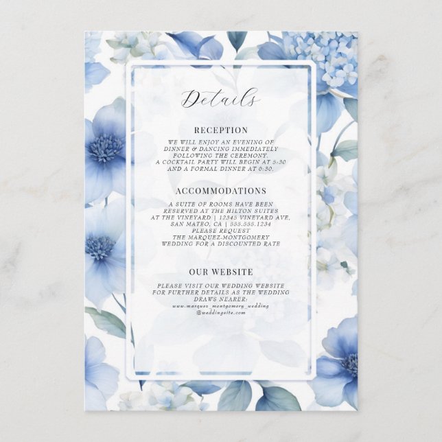 Blommig Vildblomma Elegant Sommar Blå Vit Detalj Tilläggskort (Framsida)