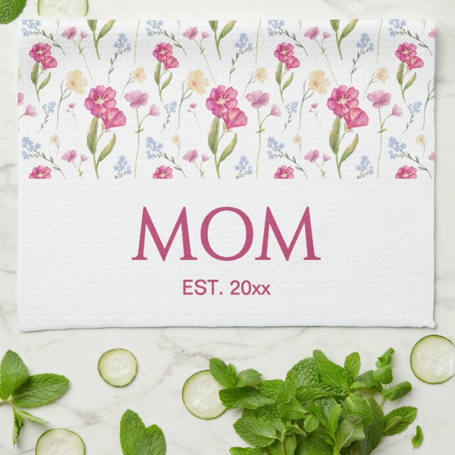 Blommig vildblomma Mamma Etablerad  Kökshandduk (Vikta)