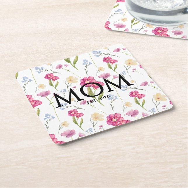 Blommig vildblomma Ny mammas present Mamman etable Underlägg Papper Kvadrat (Vinklad)