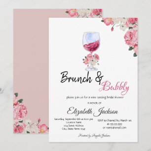 Blommig vin glas Brunch & Bubbly Bröllopsdusch Inbjudningar