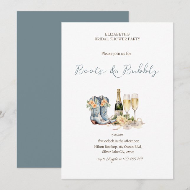  Blommig vin Stövlar & Bubbly Bröllopsdusch  Inbjudningar (Fram/baksida)