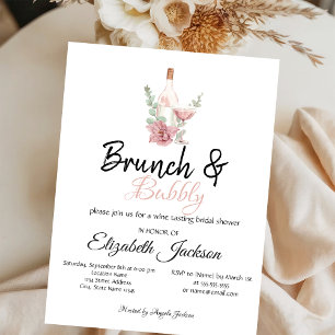 Blommig vinbrunch och bubblig bröllopsdusch inbjudningar