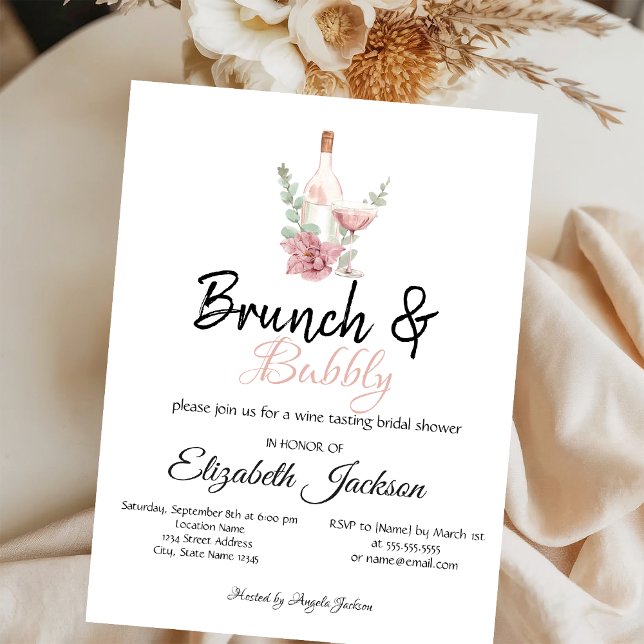 Blommig vinbrunch och bubblig bröllopsdusch inbjudningar (Skapare uppladdad)