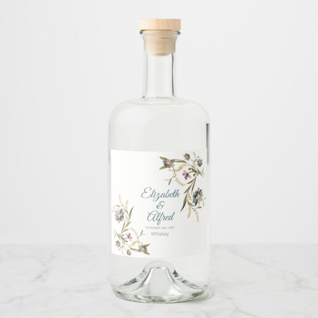 Blommig vinetikett för spritflaska spritflaskor etikett (Framsida)