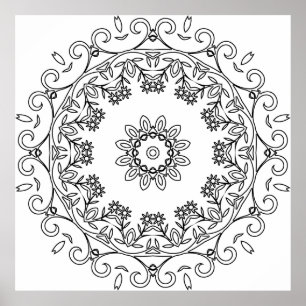 Blommig vinranka mandala med tusenskönas ringmönst poster