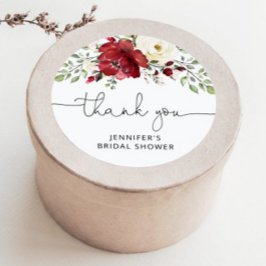 Blommig vinröd bröllopsdusch  runt klistermärke