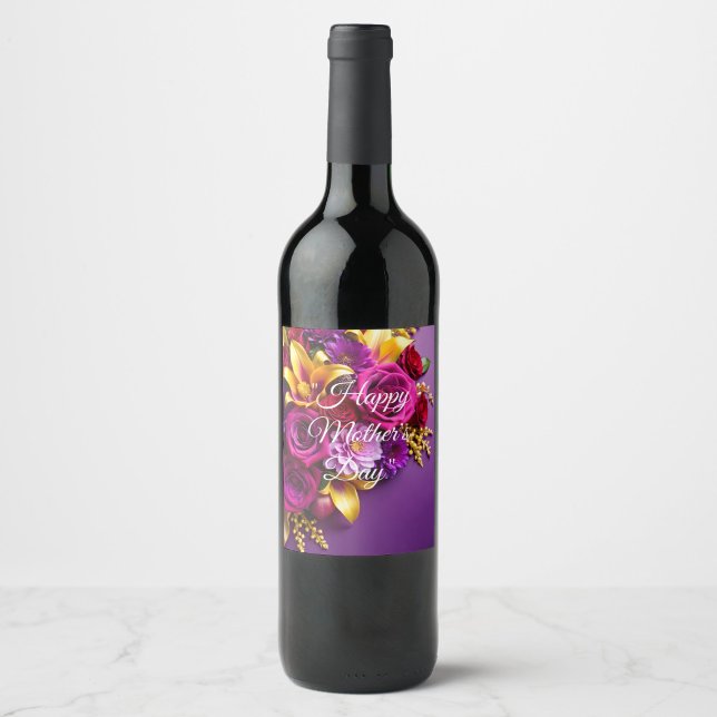 Blommig Vinstämpel för Mors Dag  Vinflaska Etikett ("Mother's Day Wine Label")
