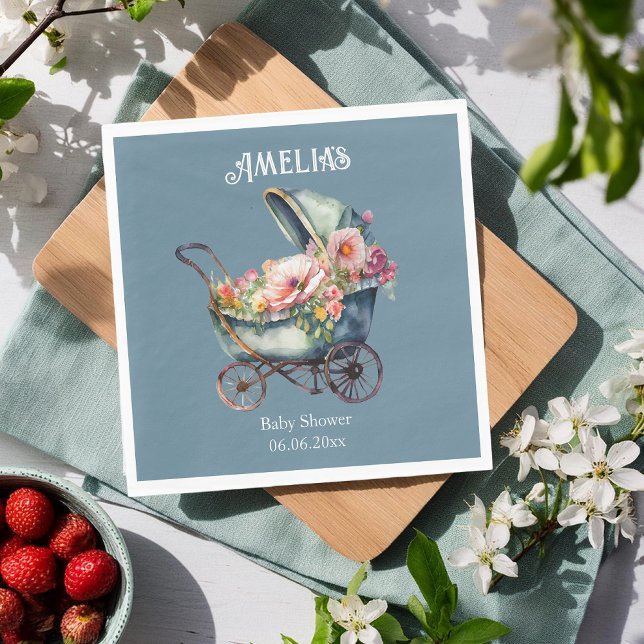 Blommig Vintage Pram Baby Shower Pappersservett (Skapare uppladdad)