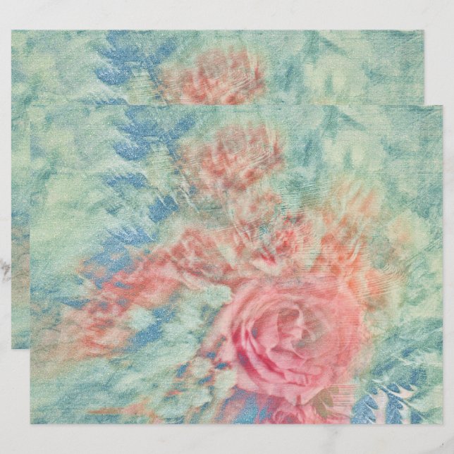 Blommig Vintage Rosa Teal Blå Textur (Fram/baksida)