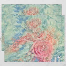 Blommig Vintage Rosa Teal Blå Textur