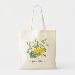 Blommig Vintage Rosor Gul Botanisk Personlig Tygkasse