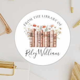 Blommig Vintagebok Från Biblioteket Med Bokägarmär Runt Klistermärke