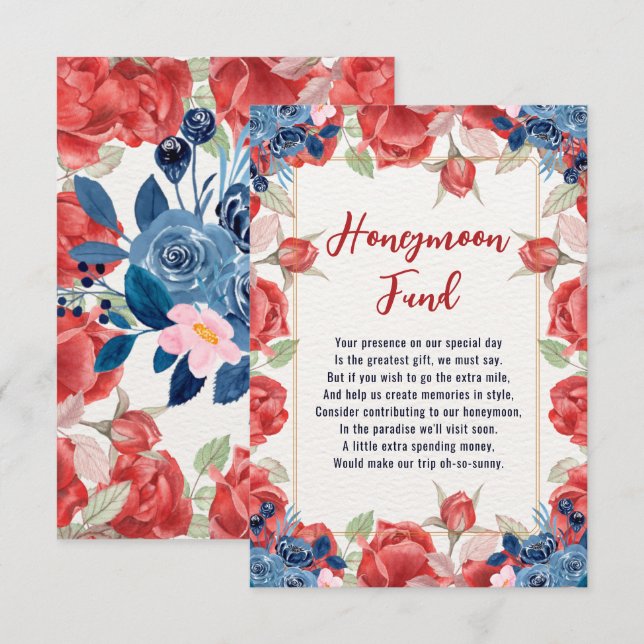 Blommig Vinter Röd Blå Bröllop Smekmånad Fond Tilläggskort (Fram/baksida)