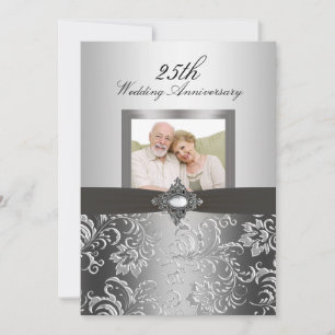 Blommig Virvel Foto 50-års Bröllopsdag Inbjudan