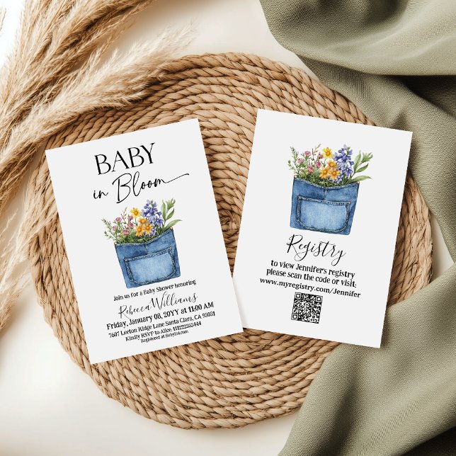 Blommig Western Denim Fick Baby I Knopp Badkar Inbjudningar (Skapare uppladdad)