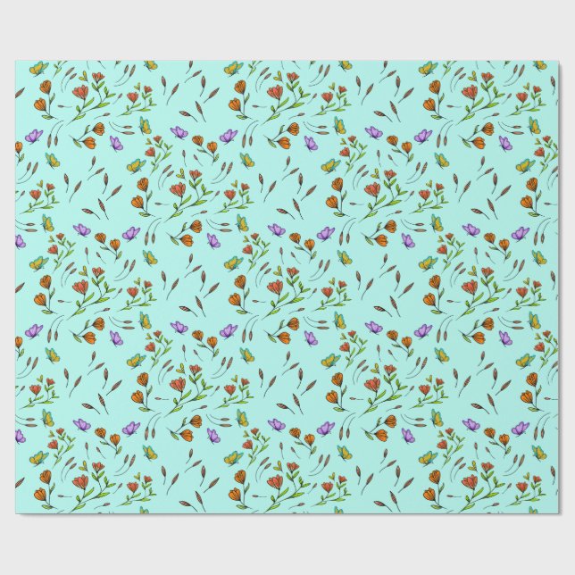 Blommig Whimsical Presentpapper (Platt)