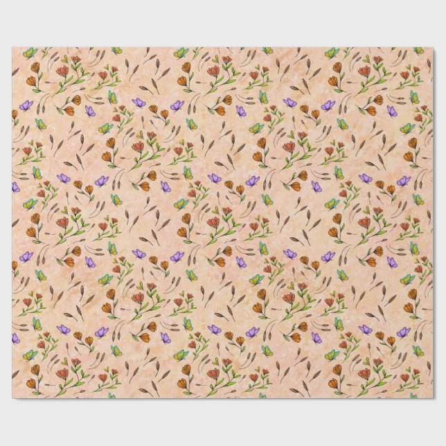 Blommig Whimsical Presentpapper (Platt)