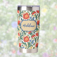 Blommig Willam Morris stil blå röd guld vintage