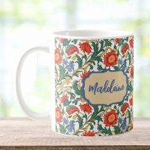 Blommig Willam Morris stil blå röd guld vintage