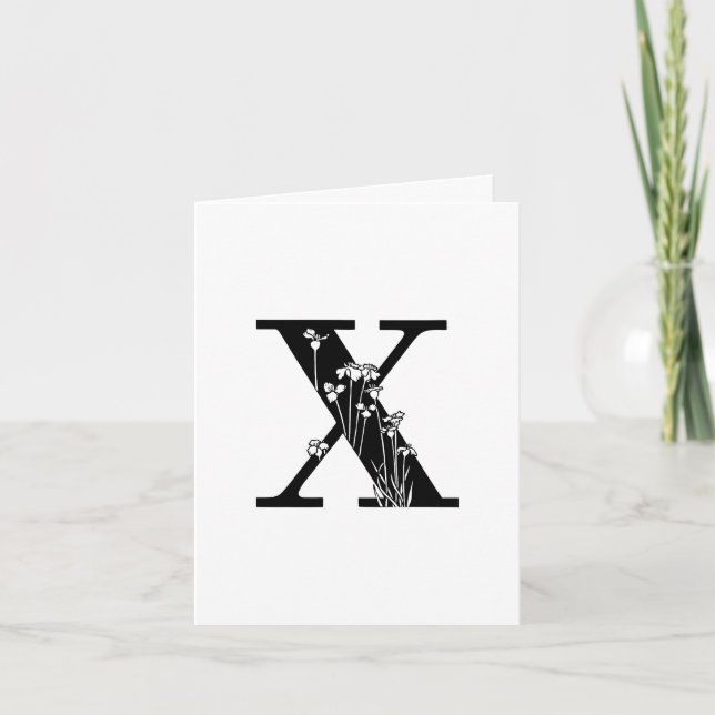 Blommig X-monogram på vit notkortsedel Anteckningskort (Framsida)