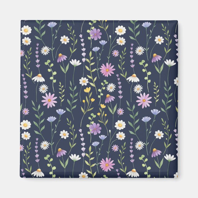 Blommig ytstruktur mönster-moda vårblommor  magnet (Framsidan)