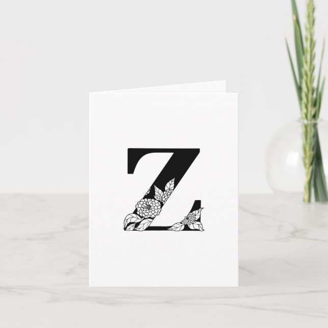Blommig Z-monogram på vit notkortsedel Anteckningskort (Framsida)