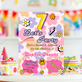 Blommiga 7-års födelsedagsinbjudningar kort för fl