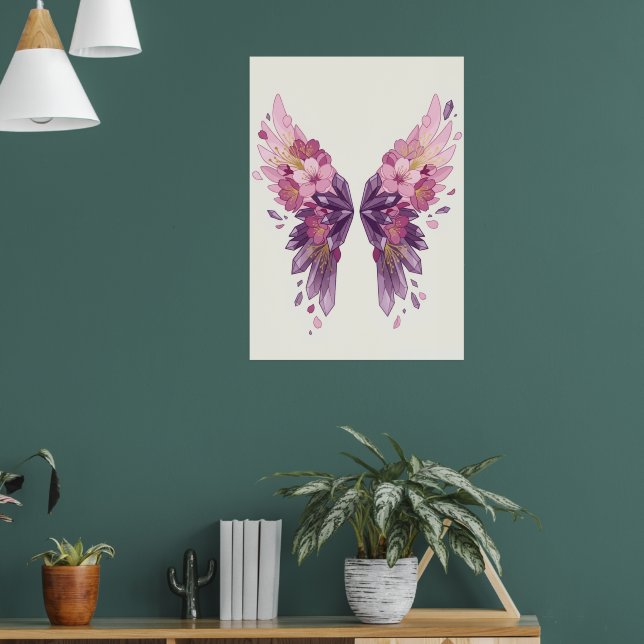 Blommiga Änglavingar Vattenfärg Konst Poster (Vardagsrum 1)