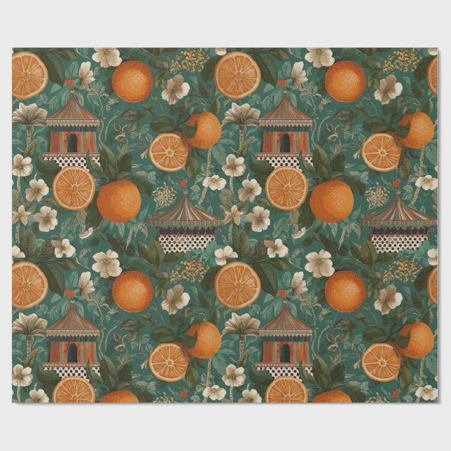 Blommiga apelsiner Dekorativt presentpapper (Platt)