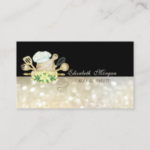 Blommiga bakverktyg Guld glitter Cupcake  Visitkort