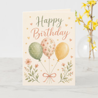 Blommiga ballonger Glad födelsedag Pastell Waterco Kort