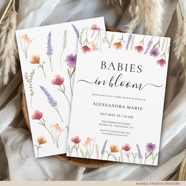 Blommiga bebisar i blom Babykalas-inbjudan Inbjudningar (The front and back of the invitation are shown in 5x7-inch size.Choose size, paper, and corner style)