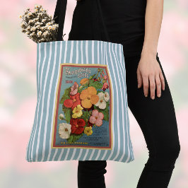 Blommiga Begonior Rosa 1902 Fröpaket Blå Ränder Tygkasse