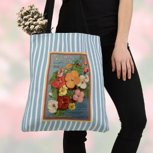 Blommiga Begonior Rosa 1902 Fröpaket Blå Ränder Tygkasse