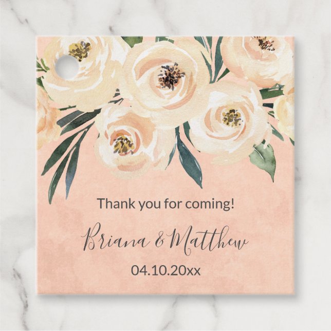 Blommiga Beige Rosa Bröllopspresenttavlor Gåvor Etiketter (Framsida)