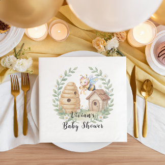 Blommiga Bihus och liten Bebis Bjudning Pappersservett