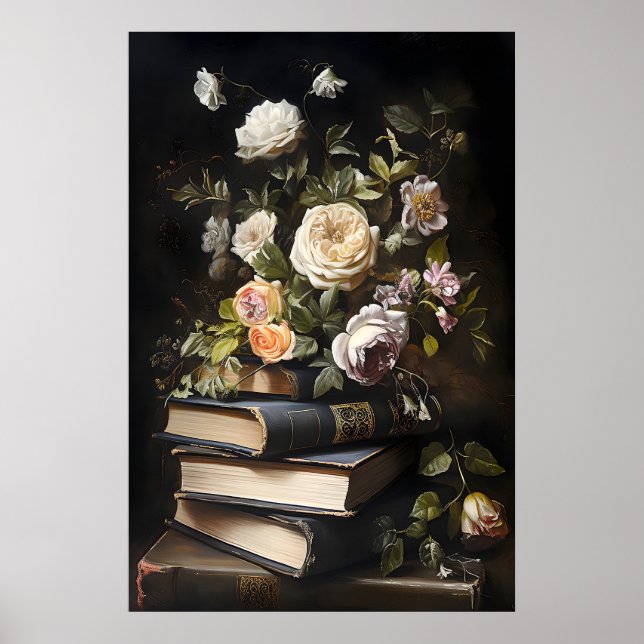 Blommiga böcker Vintage affisch, Mörk Akademi Poster (Framsidan)