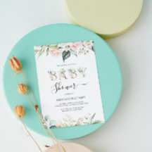 Blommiga Bokstäver Baby Shower Inbjudan i Ljust Ro