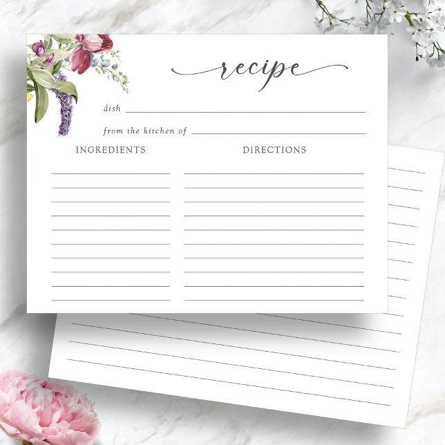 Blommiga Bröllopsfest Receptkort (Elegant Floral Jewel Tone Bridal Shower Recipe Cards by Painted Paperie
)