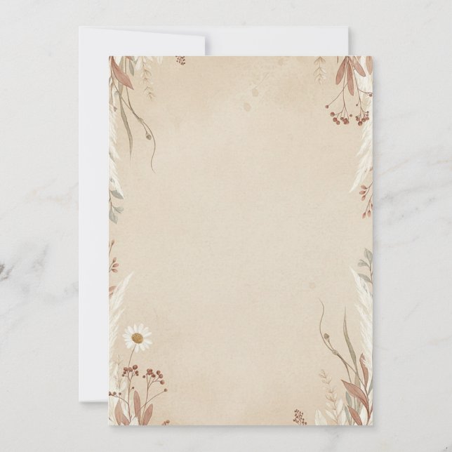 Blommiga bröllopsinbjudningar Boho är naturliga Inbjudningar (Baksida)
