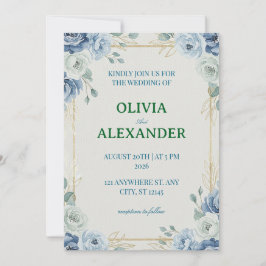 Blommiga bröllopsinbjudningar Klassiskt Blå Inbjudningar