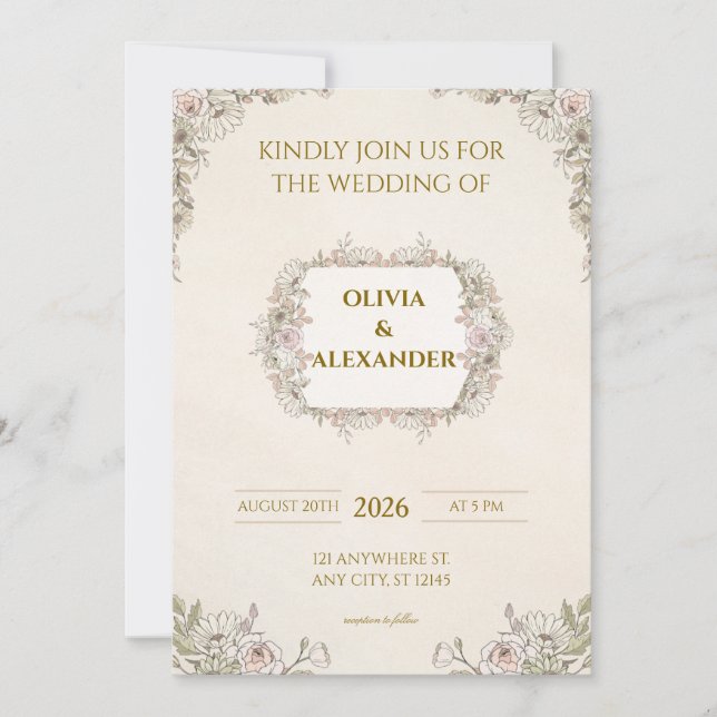 Blommiga bröllopsinbjudningar Varma blommor Inbjudningar (Framsida)