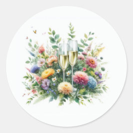 Blommiga Champagne-festklistermärken Runt Klistermärke