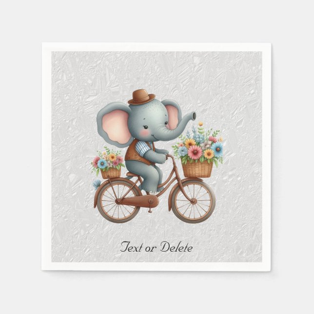 Blommiga cykel elefant servetter (Framsidan)